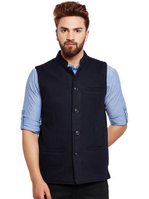 Blue woven wool nehru-jacket 1