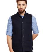 Blue woven wool nehru-jacket