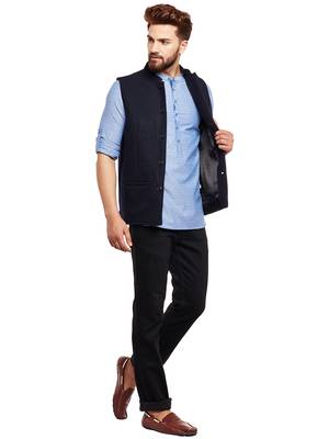 Blue woven wool nehru-jacket 2