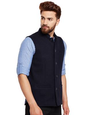 Blue woven wool nehru-jacket 3