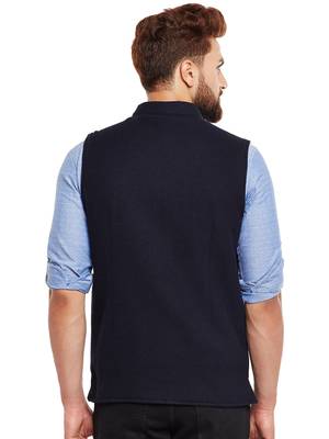 Blue woven wool nehru-jacket 4
