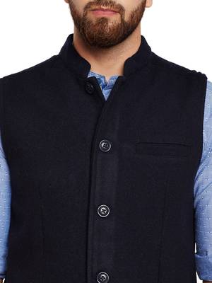 Blue woven wool nehru-jacket 5