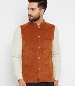 Orange woven poly cotton nehru-jacket