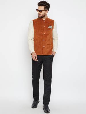 Orange woven poly cotton nehru-jacket 2