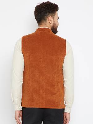 Orange woven poly cotton nehru-jacket 4