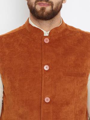 Orange woven poly cotton nehru-jacket 5