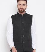 Grey Woven Wool Nehru Jacket