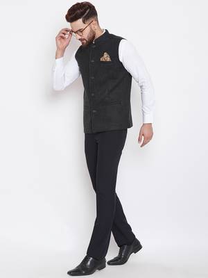 Grey Woven Wool Nehru Jacket 2