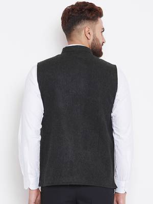 Grey Woven Wool Nehru Jacket 4