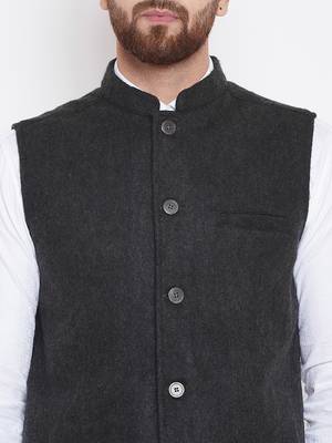 Grey Woven Wool Nehru Jacket 5