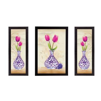 Set of 3 Botanical Floral Satin Matt Texture UV Art Painting 1