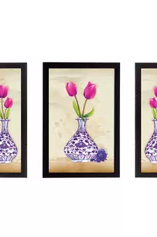 Set of 3 Botanical Floral Satin Matt Texture UV Art Painting