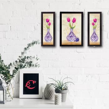 Set of 3 Botanical Floral Satin Matt Texture UV Art Painting 2