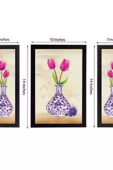 Set of 3 Botanical Floral Satin Matt Texture UV Art Painting