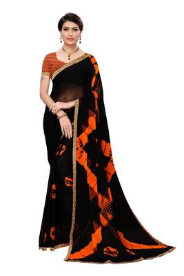 Black printed chiffon saree with blouse 1