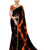 Black printed chiffon saree with blouse