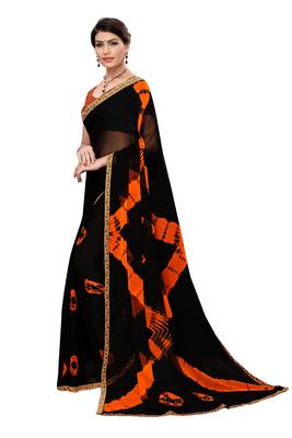 Black printed chiffon saree with blouse 2