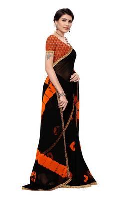 Black printed chiffon saree with blouse 3