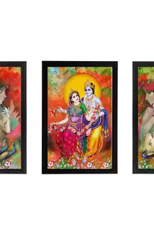 Set of 3 Radha Krishna Satin Matt Texture UV Art Painting