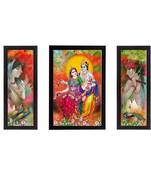Set of 3 Radha Krishna Satin Matt Texture UV Art Painting