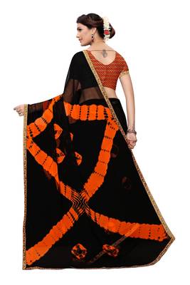 Black printed chiffon saree with blouse 4