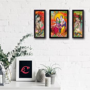 Set of 3 Radha Krishna Satin Matt Texture UV Art Painting 2