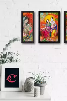 Set of 3 Radha Krishna Satin Matt Texture UV Art Painting
