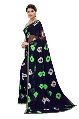 blue printed chiffon saree with blouse 2