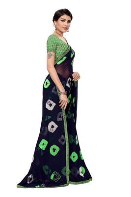 blue printed chiffon saree with blouse 3