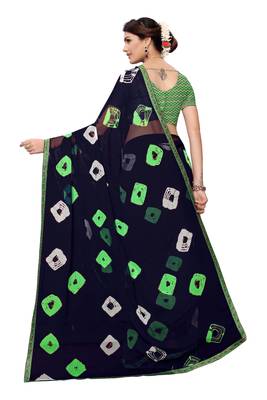 blue printed chiffon saree with blouse 4