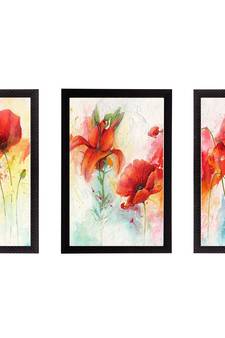 Set of 3 Botanical Floral Satin Matt Texture UV Art Painting
