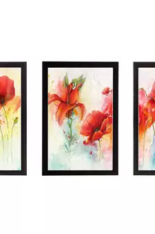 Set of 3 Botanical Floral Satin Matt Texture UV Art Painting