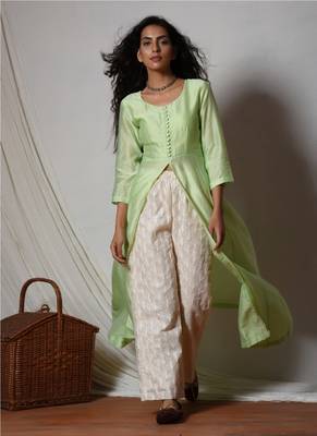 Mint Green Chanderi Jacket Kurta 1