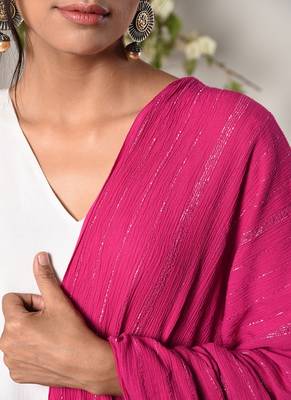 White Pink Border Dress Pink Silver Crinkle Dupatta Set 5