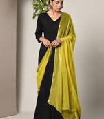 Black Green Border Dress Green Chiffon Dupatta Set
