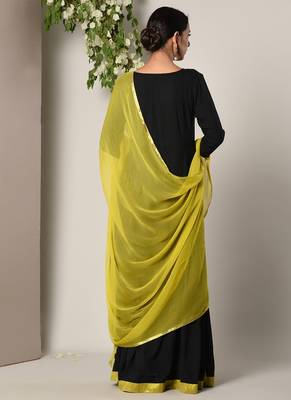 Black Green Border Dress Green Chiffon Dupatta Set 4
