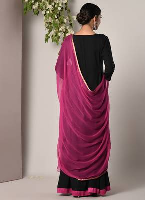 Black Pink Border Dress Pink Chiffon Dupatta Set 4