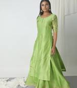 Chartreuse Green Chanderi Gota Skirt-Kurta Set