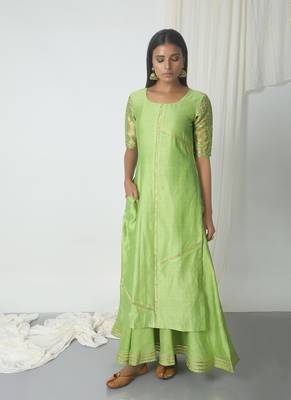 Chartreuse Green Chanderi Gota Skirt-Kurta Set 2
