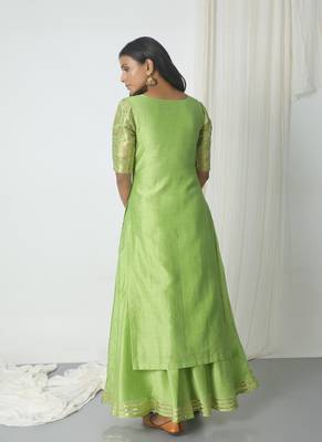 Chartreuse Green Chanderi Gota Skirt-Kurta Set 3