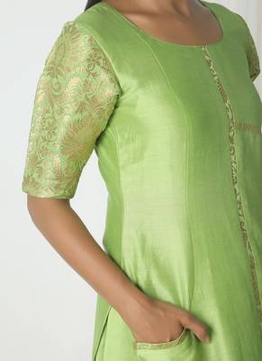 Chartreuse Green Chanderi Gota Skirt-Kurta Set 4