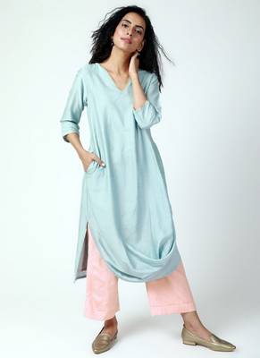 Powder Blue Cowl Kurta-Pant 3