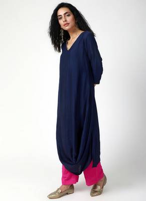Blue Cowl Kurta-Pant 2