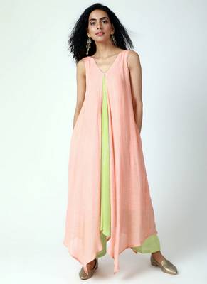 Peach Asymmetric Kurta-Pant 1