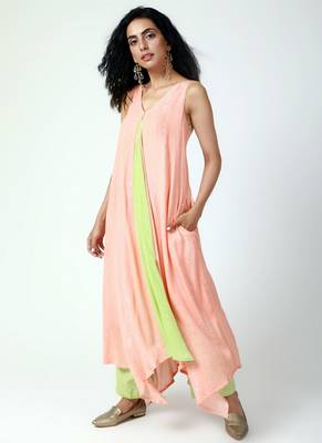Peach Asymmetric Kurta-Pant 2