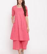 Pink Dobby Side Gathers Kurta-Palazzo