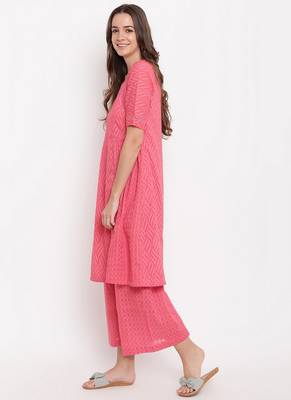 Pink Dobby Side Gathers Kurta-Palazzo 2