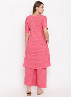 Pink Dobby Side Gathers Kurta-Palazzo 3