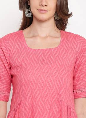Pink Dobby Side Gathers Kurta-Palazzo 4