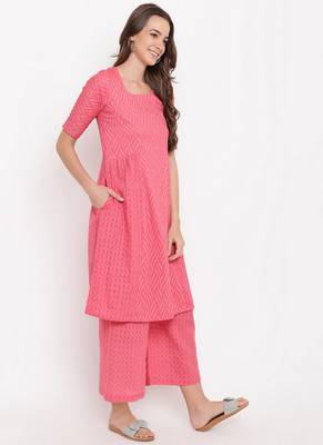 Pink Dobby Side Gathers Kurta-Palazzo 6